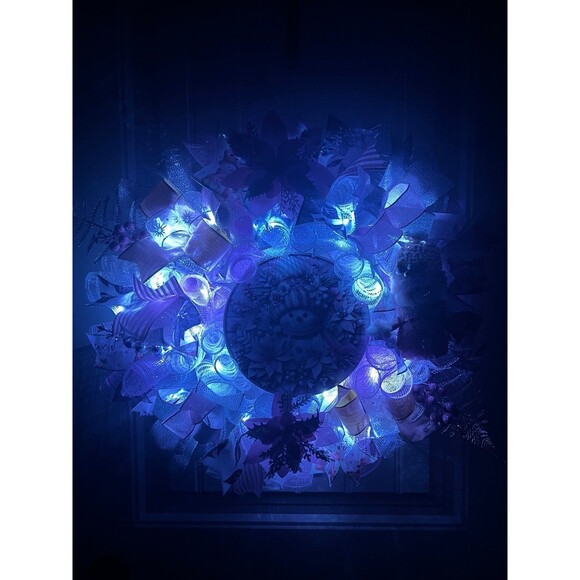 Handmade Pink Winter Snowman Holiday Ribbon Door Wreath 22 ins W80 - Picture 10 of 11